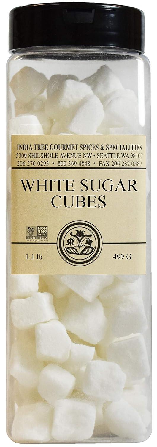 image:imageIndia Tree NonGMO Fair Trade White Sugar Cubes 11 lb Container Pure Cane Sugar RoughCut Cubes for Coffee Tea Cocktails Beverages and EntertainingWhite Sugar Cubes