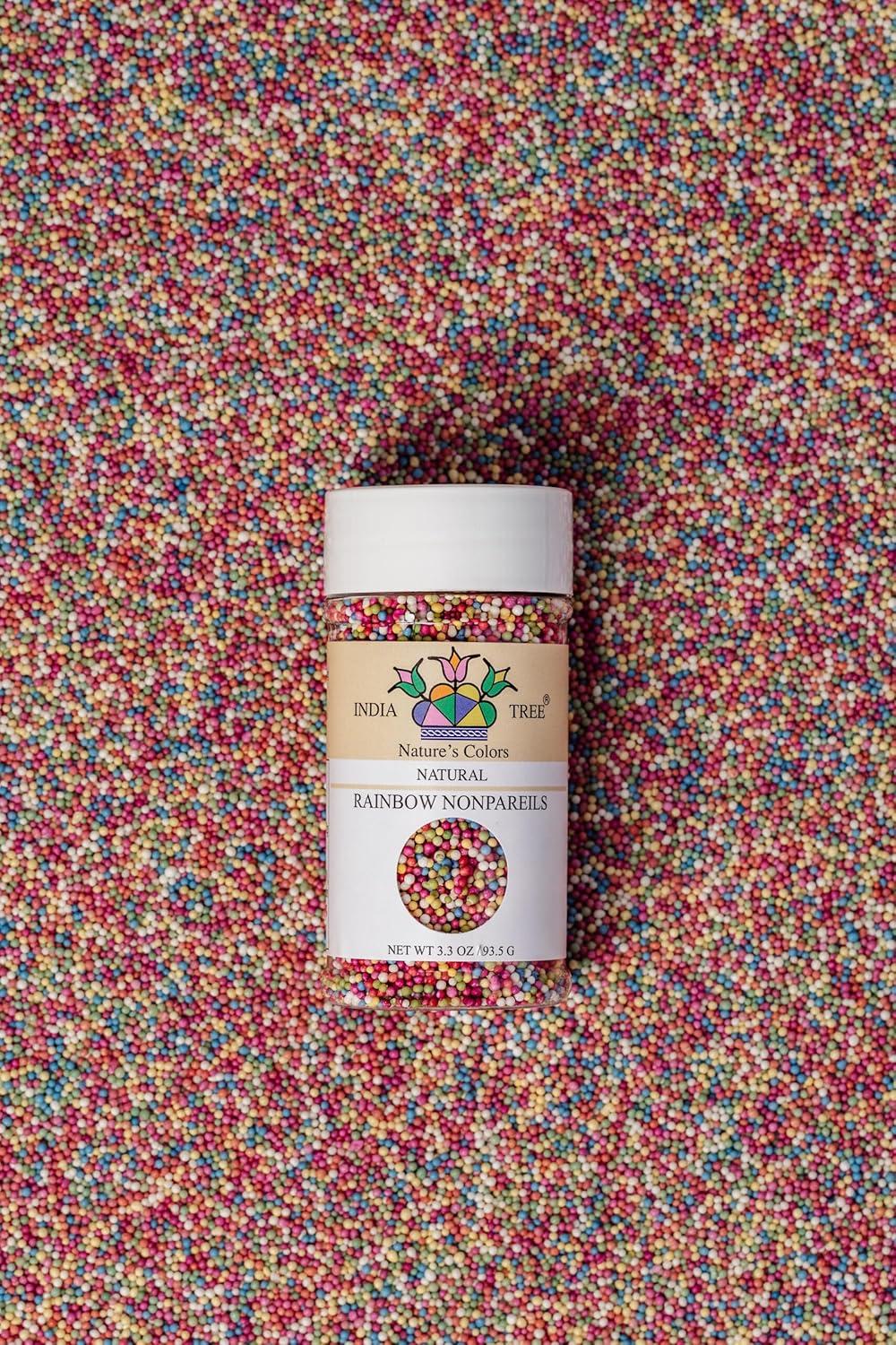 image:imageRainbow Nonpareils DyeFree Vegan AllergenFree PlantBased Colors 33 oz Jar India Tree Natures Colors33 oz