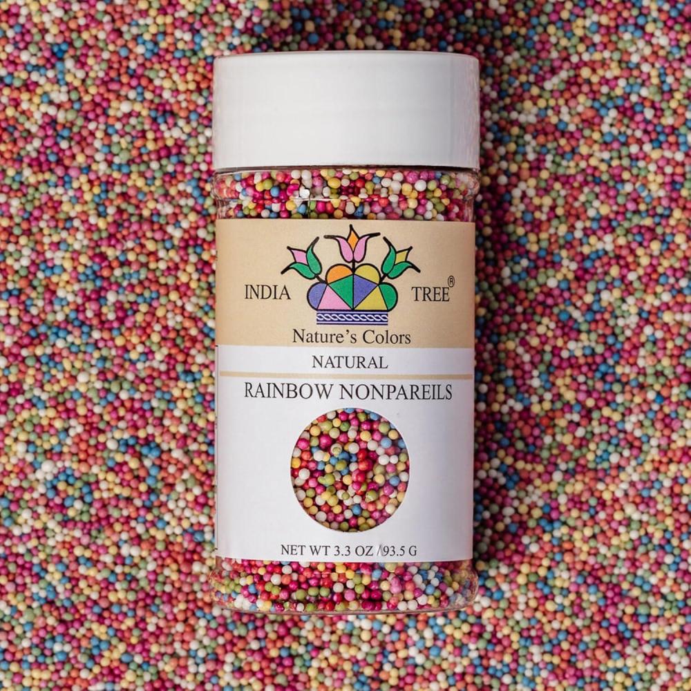 image:imageRainbow Nonpareils DyeFree Vegan AllergenFree PlantBased Colors 33 oz Jar India Tree Natures Colors33 oz
