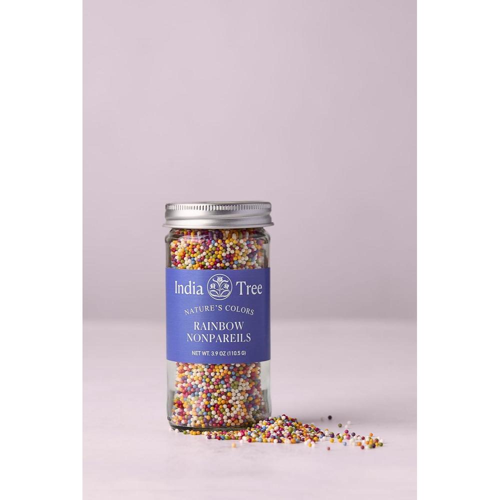 image:imageRainbow Nonpareils DyeFree Vegan AllergenFree PlantBased Colors 33 oz Jar India Tree Natures Colors39 oz