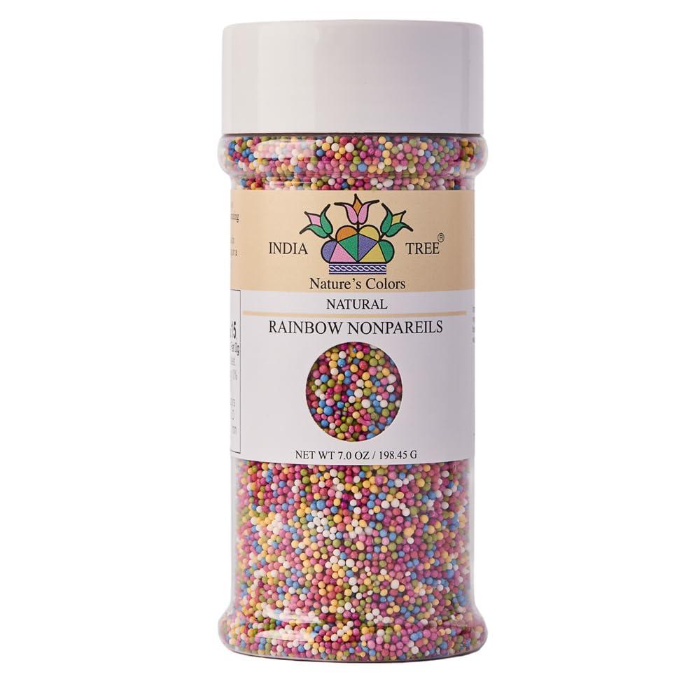 image:imageRainbow Nonpareils DyeFree Vegan AllergenFree PlantBased Colors 33 oz Jar India Tree Natures Colors7 oz