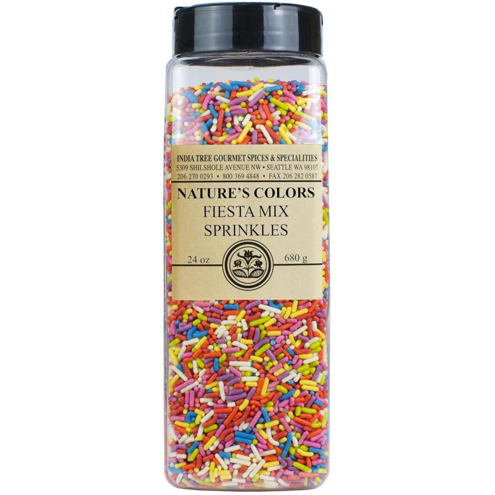 image:imageBright Rainbow Sprinkles Vegan NonGMO DyeFree AllergenFree PlantBased Colors 29 lb Canister India Tree Natures Colors Fiesta24 oz