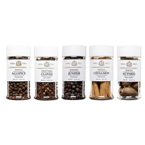 India Tree Winter Holiday Spice Gift Pack – Cinnamon, Nutmeg, Cloves, Allspice, and Juniper Berries – 7.7 Ounces Total